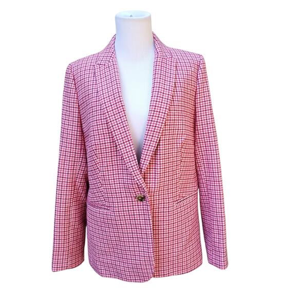 J.Crew Jackets & Blazers - J. Crew Berry Pink Houndstooth Blazer Jacket Ivy Preppy Academia Wool Blend 12